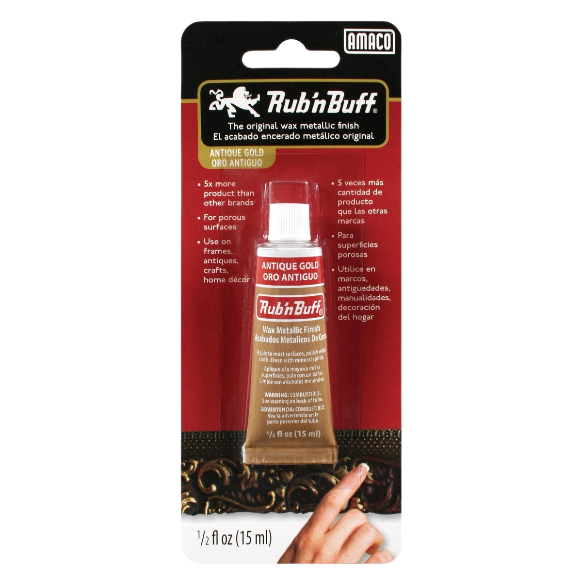 Tube of antique gold metallic wax finish in packaging for home improvement and specialty paint projects under fifty dollars