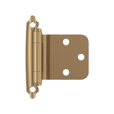 Champagne bronze self-closing cabinet hinge with reverse bevel design for home improvement projects