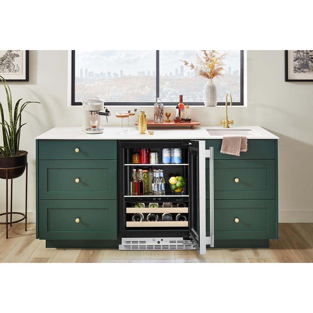 24" Beverage Center with Glass Door and Wood-Front Racks