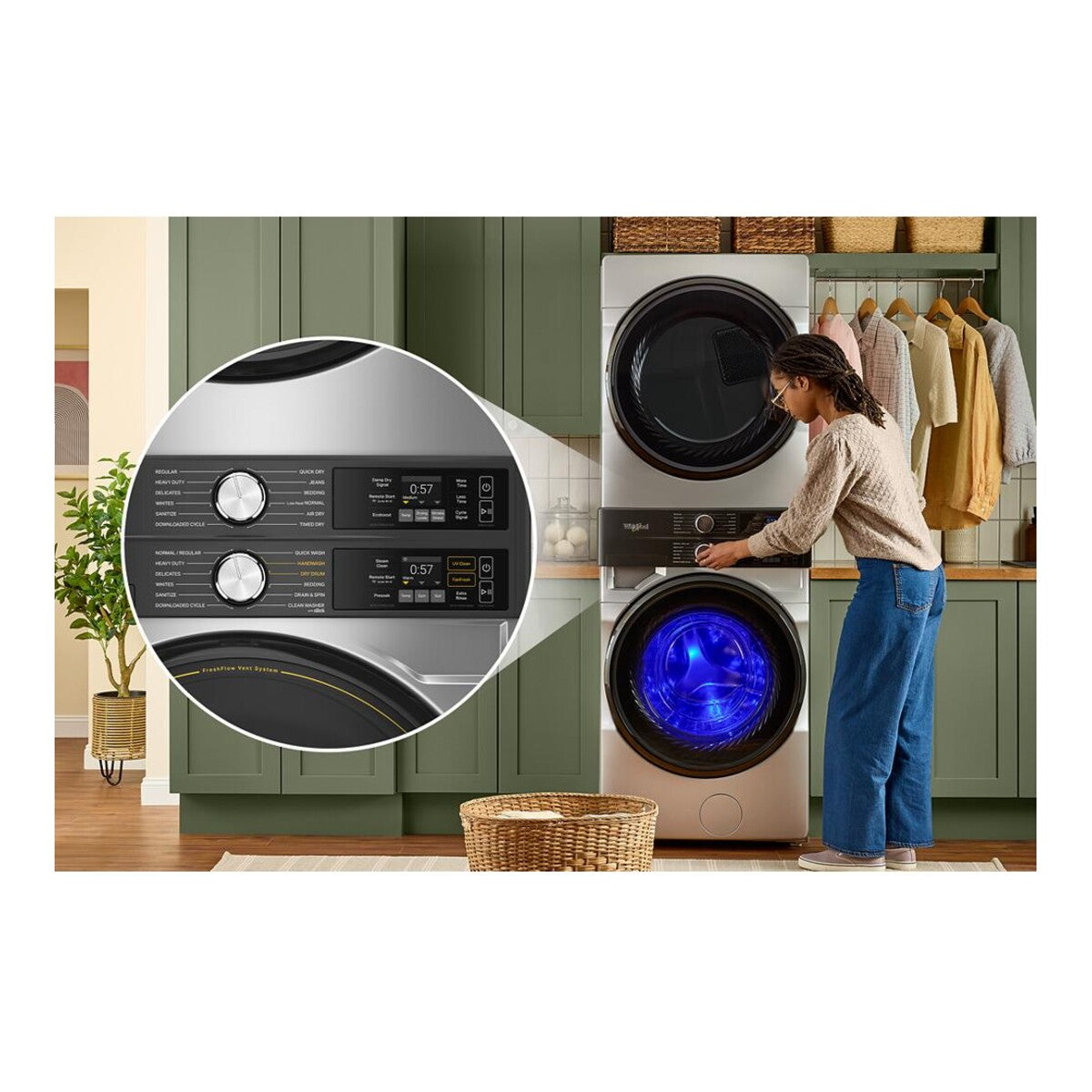 Smart ENERGY STAR® Front Load Laundry Tower with UV Clean Technology & FreshFlowTM Vent System 4.5 cu. ft. Washer & 7.4 cu. ft. Electric Dryer