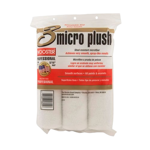 Three-pack of shed-resistant microfiber plush paint roller covers for smooth surfaces, ideal for home improvement projects