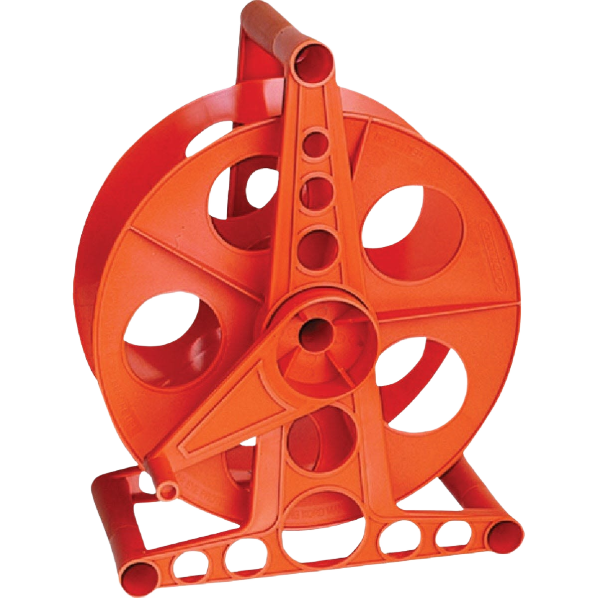 Bright orange cord reel with sturdy stand for organized cable storage in tools and home improvement settings