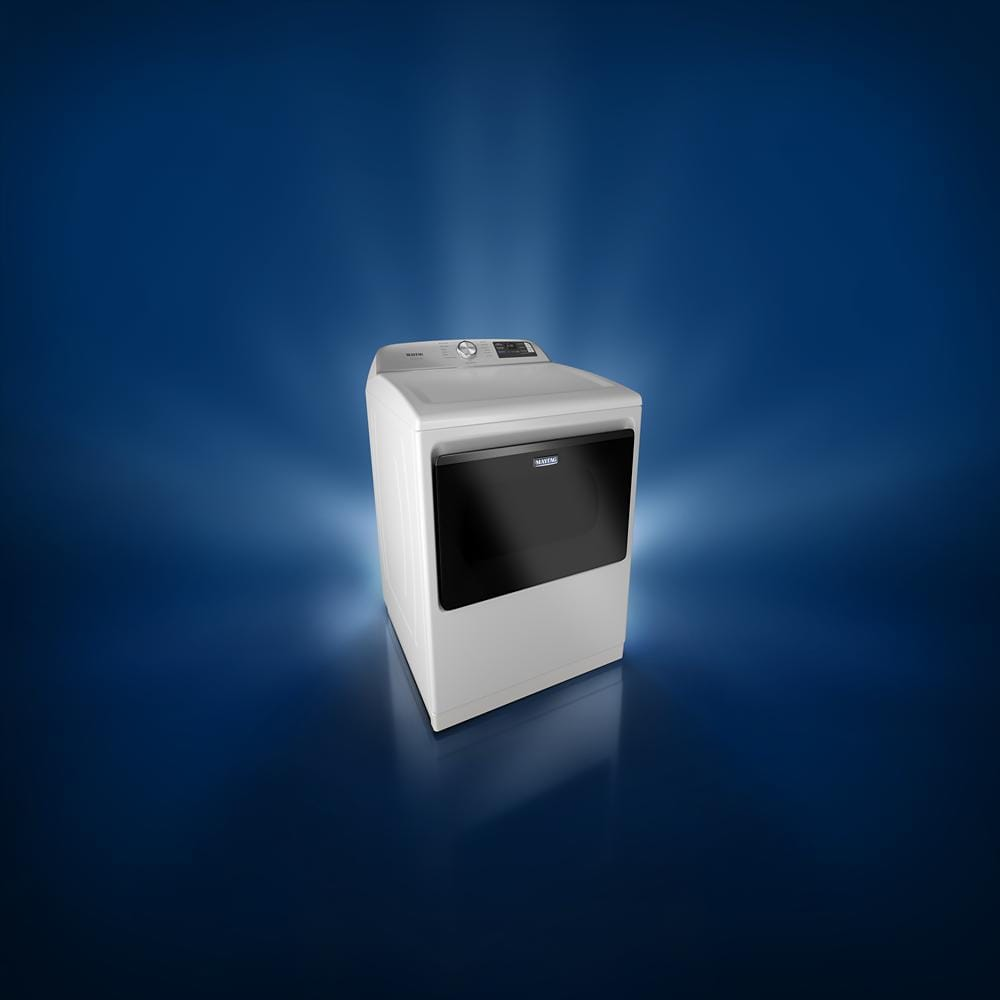 White top load electric dryer with black door and digital controls for home appliance use in Dryers collection