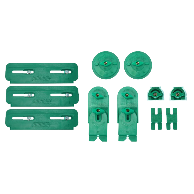 Green plastic CNC workholding components including clamps and adjustable parts for precision in home improvement projects