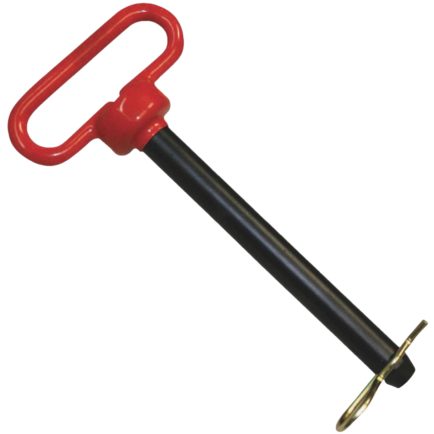 Red-headed hitch pin with black steel shaft and securing clip for trailers and towing equipment under $50 collections