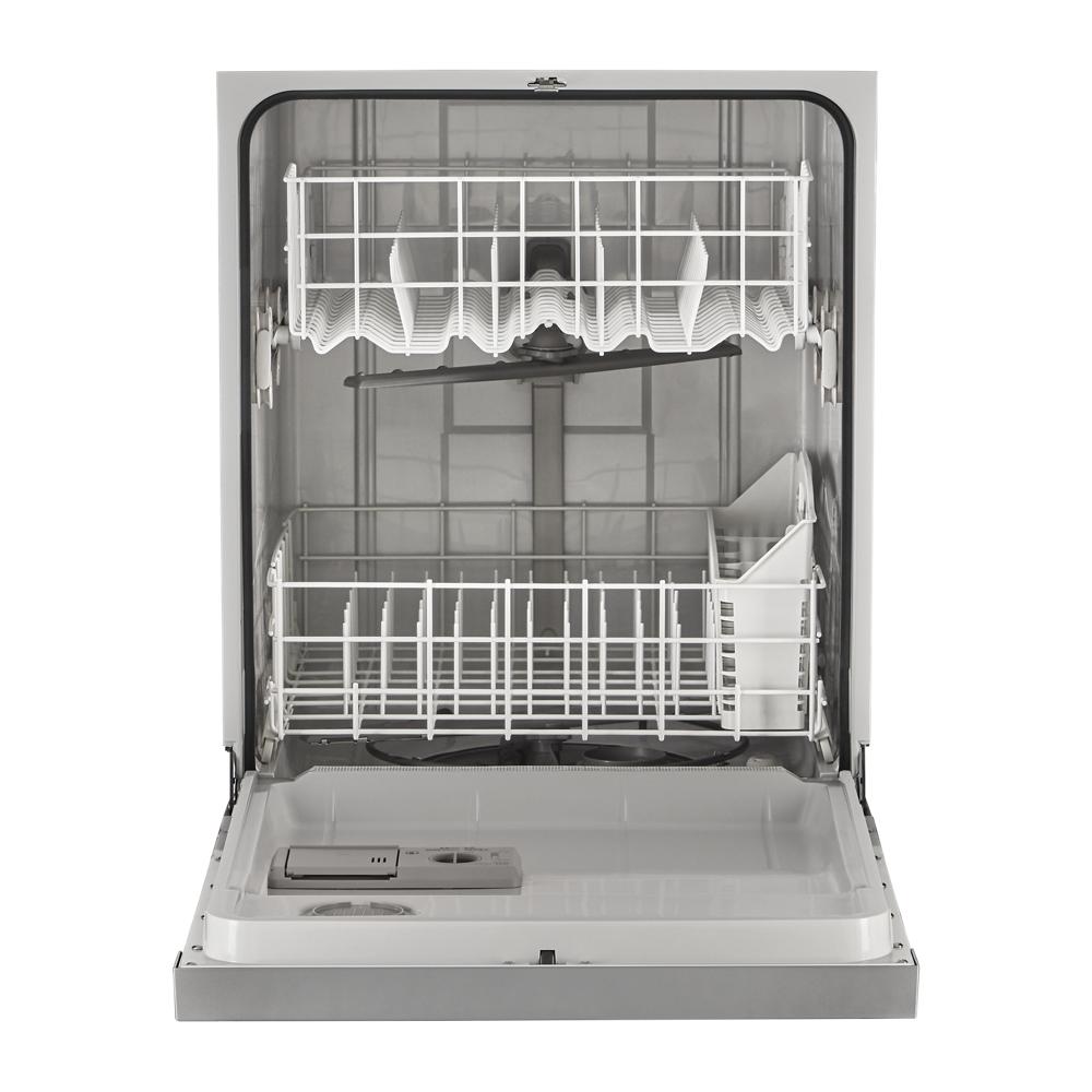 Open quiet dishwasher with boost cycle featuring adjustable racks and utensil holder for efficient kitchen cleaning tasks