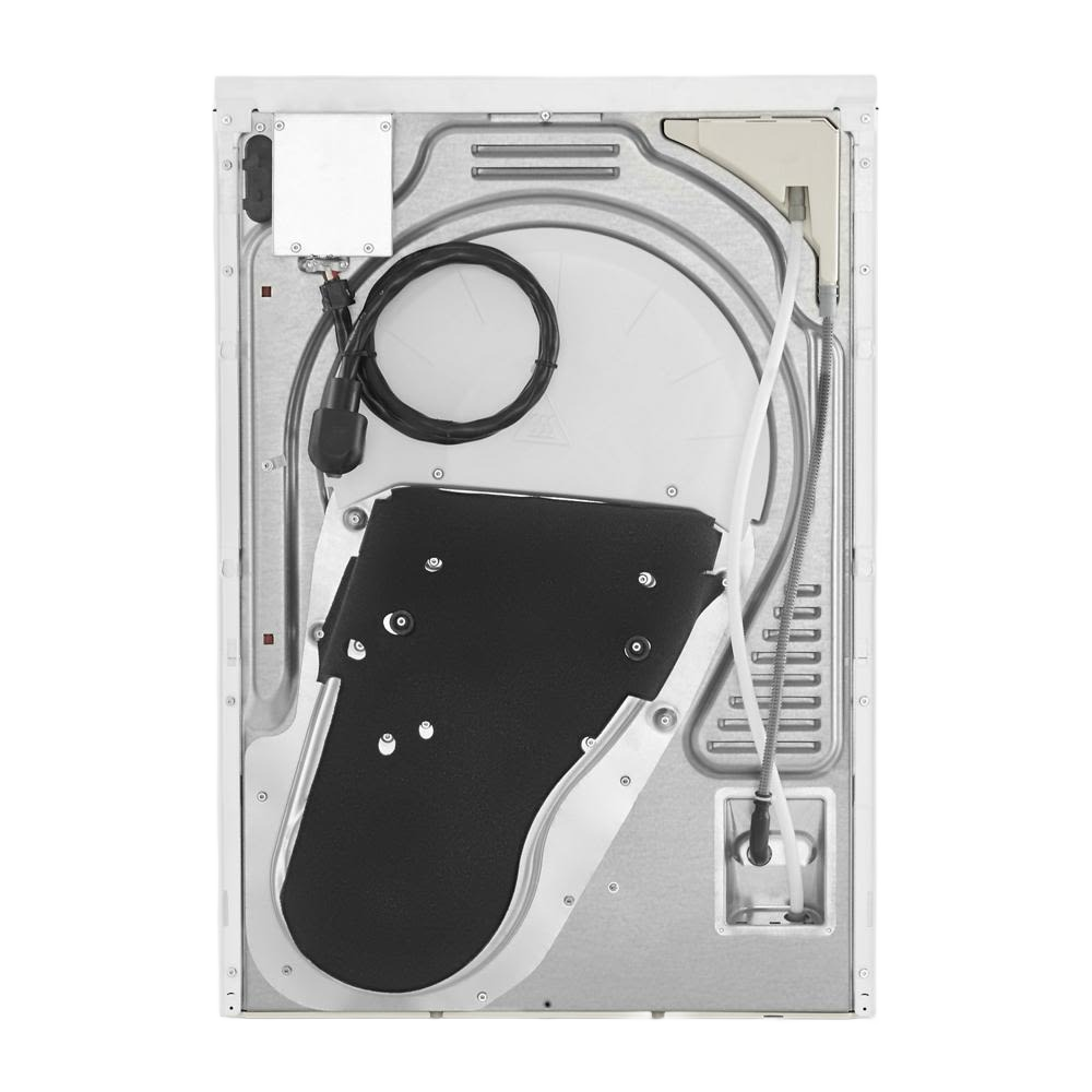 Internal view of a compact ventless dryer showcasing electrical components and heating elements in appliances collection