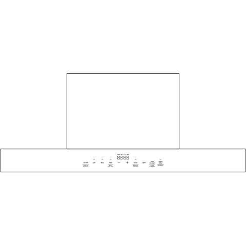 Sleek stainless steel wall mount range hood with digital control panel and perimeter venting in kitchen appliances collection