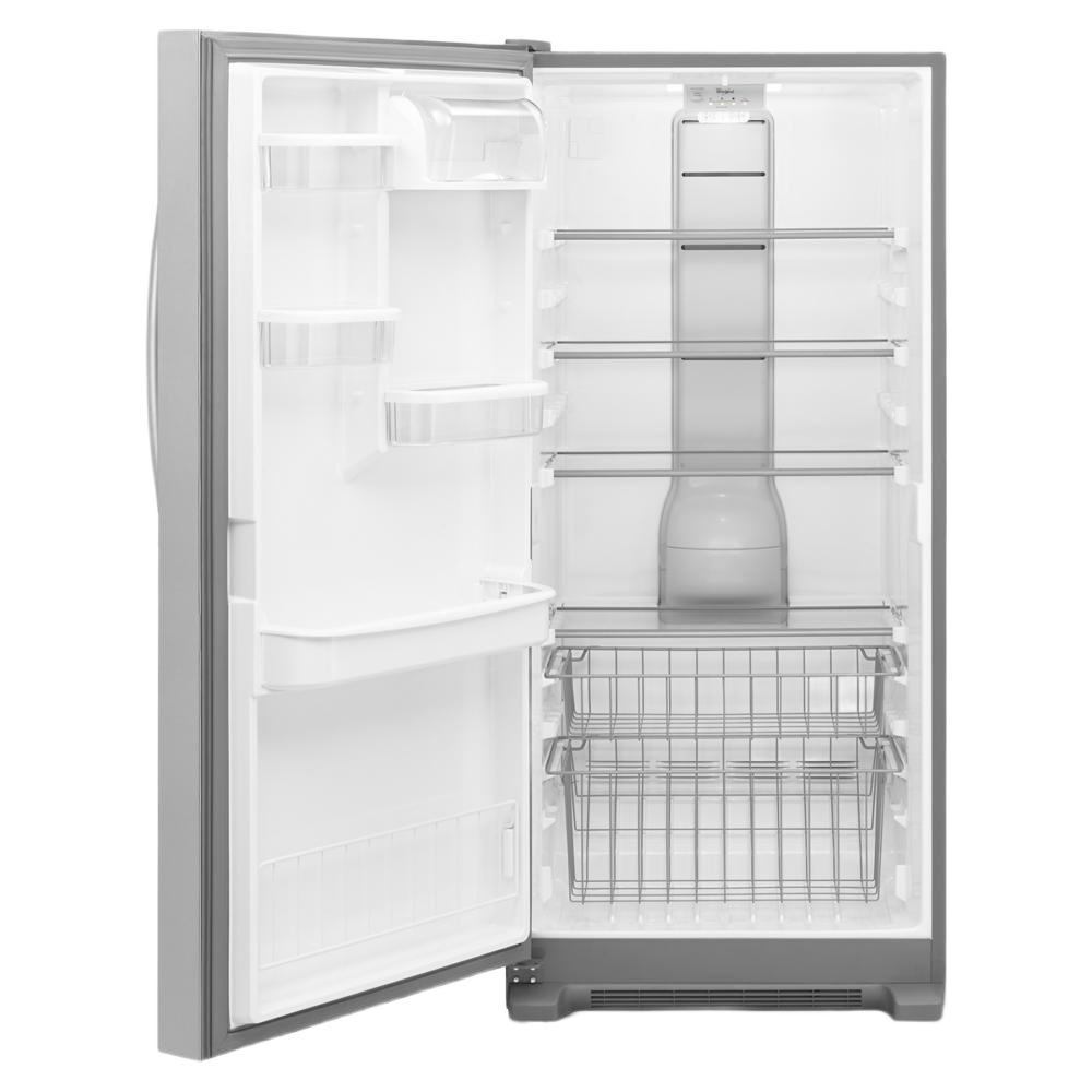 18 cu. ft. upright freezer with multiple shelves, door bins, and wire baskets, featuring bright interior LED lighting, ideal for Freezers & Ice Makers and Kitchen & Kitchenware collections.