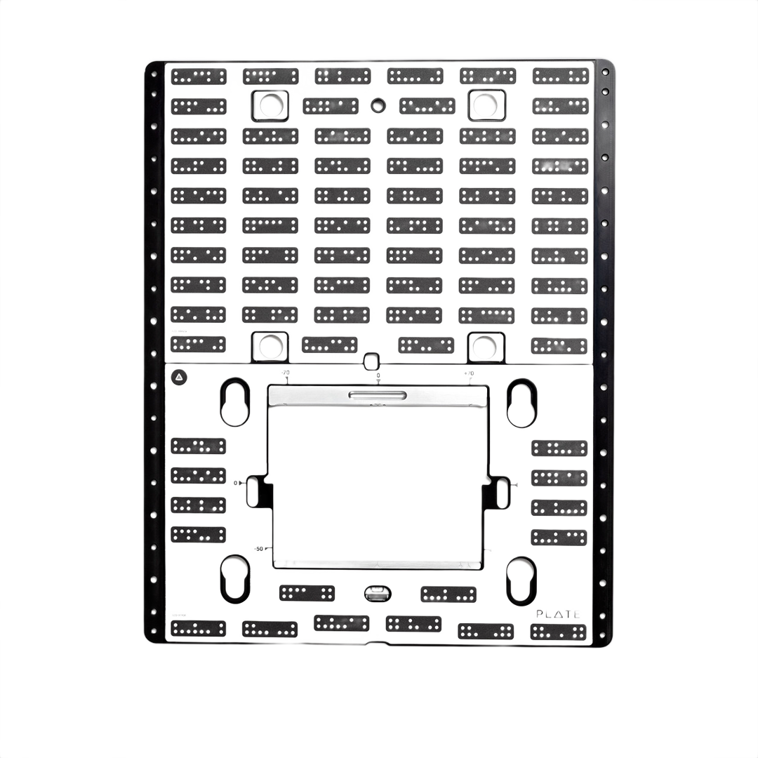 Black precision aluminum router plate with multiple mounting holes for woodworking and home improvement projects