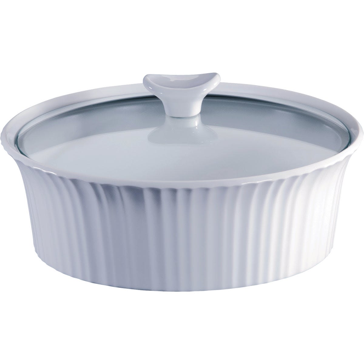 White round covered casserole dish with ribbed sides for kitchenware and cooking under $100 collections