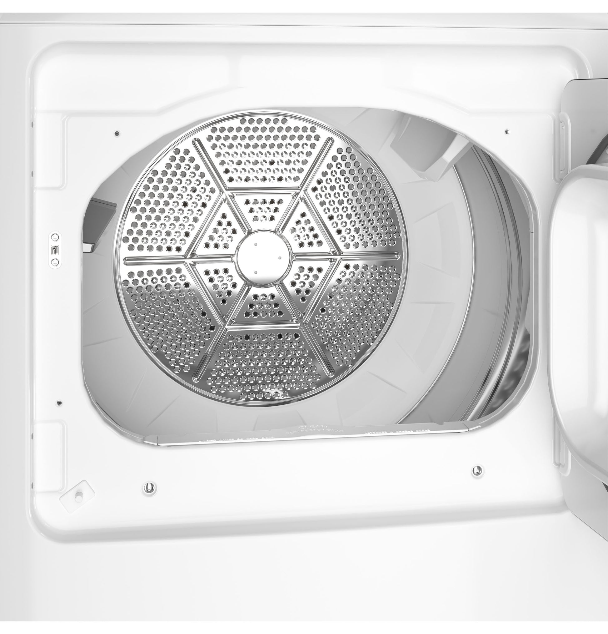 Open view of the stainless steel drum inside a white electric dryer in Dryers and Appliances collections