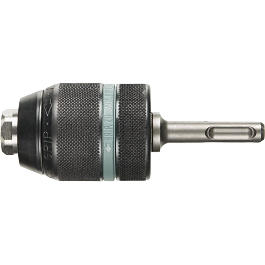 Keyless three-jaw chuck with SDS-plus shank and metal sleeve, compatible with power tool drill attachments and home improvement tools