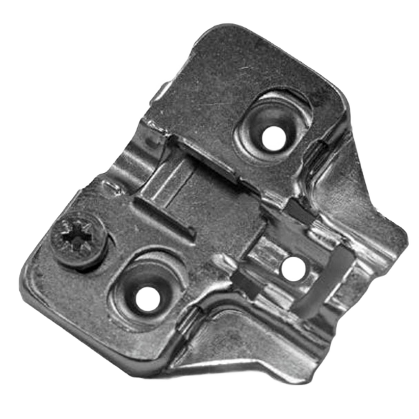 Stamped steel frameless hinge plate with nickel finish and cam adjust for cabinet hardware and furniture accessories under $50 collection