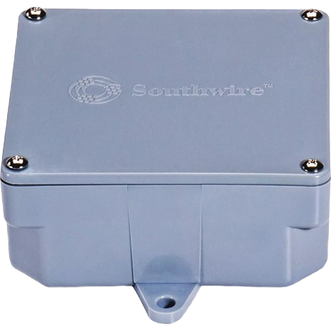 Gray PVC electrical junction box with removable cover and mounting tab in Electrical Boxes & Brackets collection