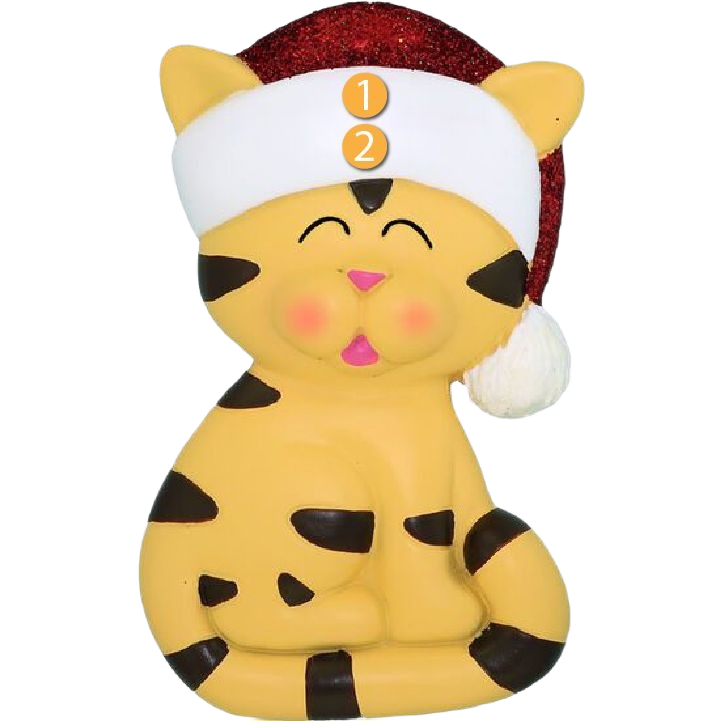 Yellow tiger cat figurine wearing red and white Santa hat in Christmas Ornaments & Tree Decorations collection