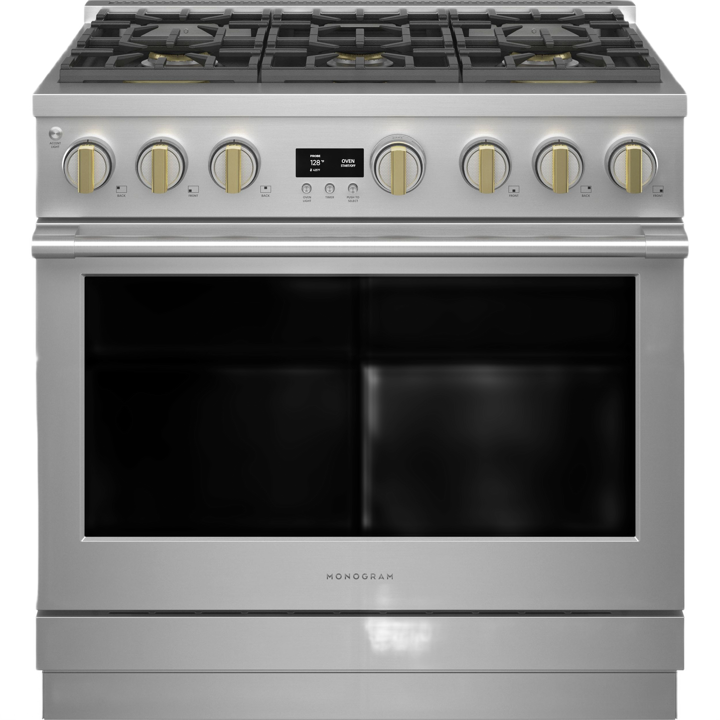 Stainless steel dual-fuel range with six burner controls and digital display from Ranges and Kitchen & Kitchenware collection