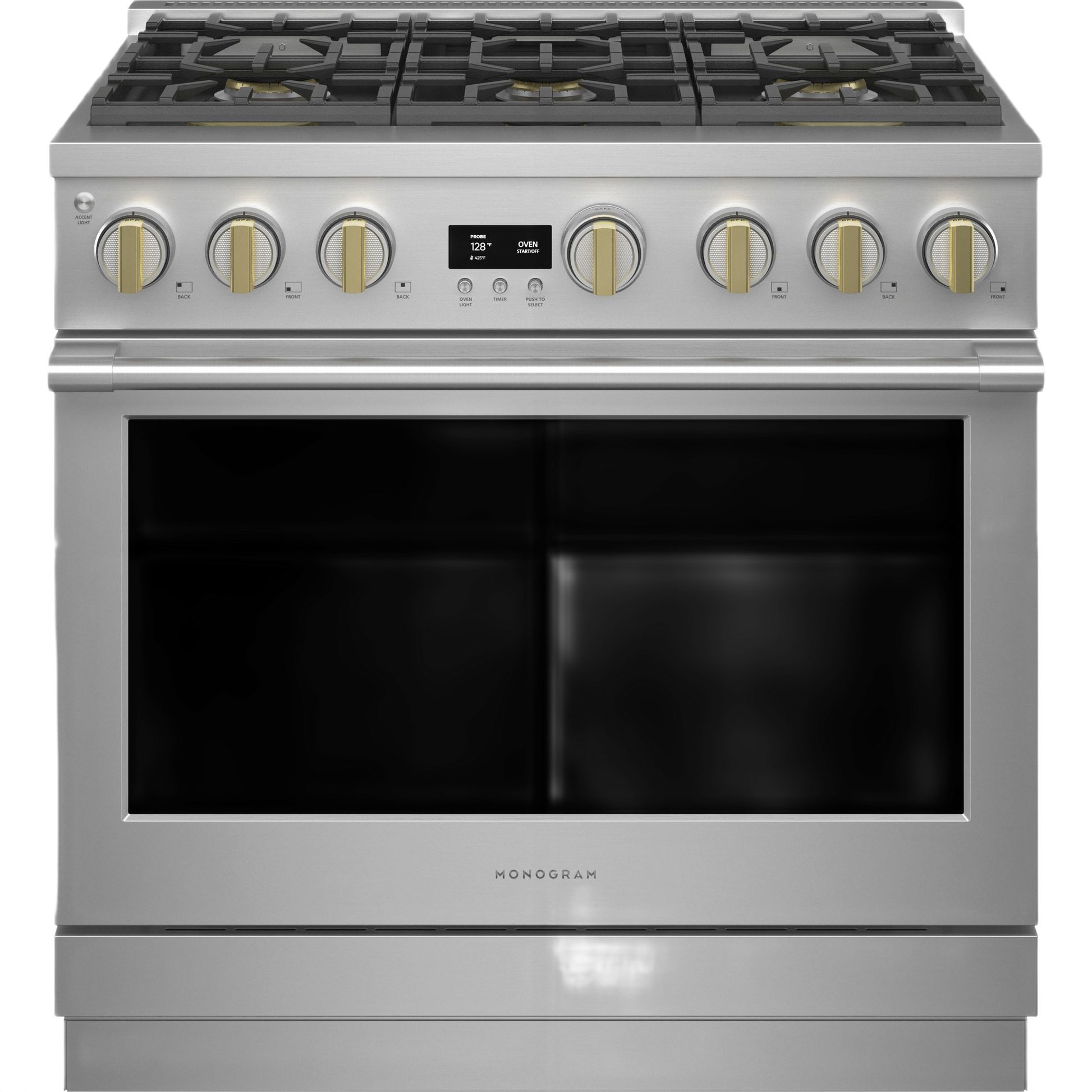 Stainless steel dual-fuel range with six burner controls and digital display from Ranges and Kitchen & Kitchenware collection