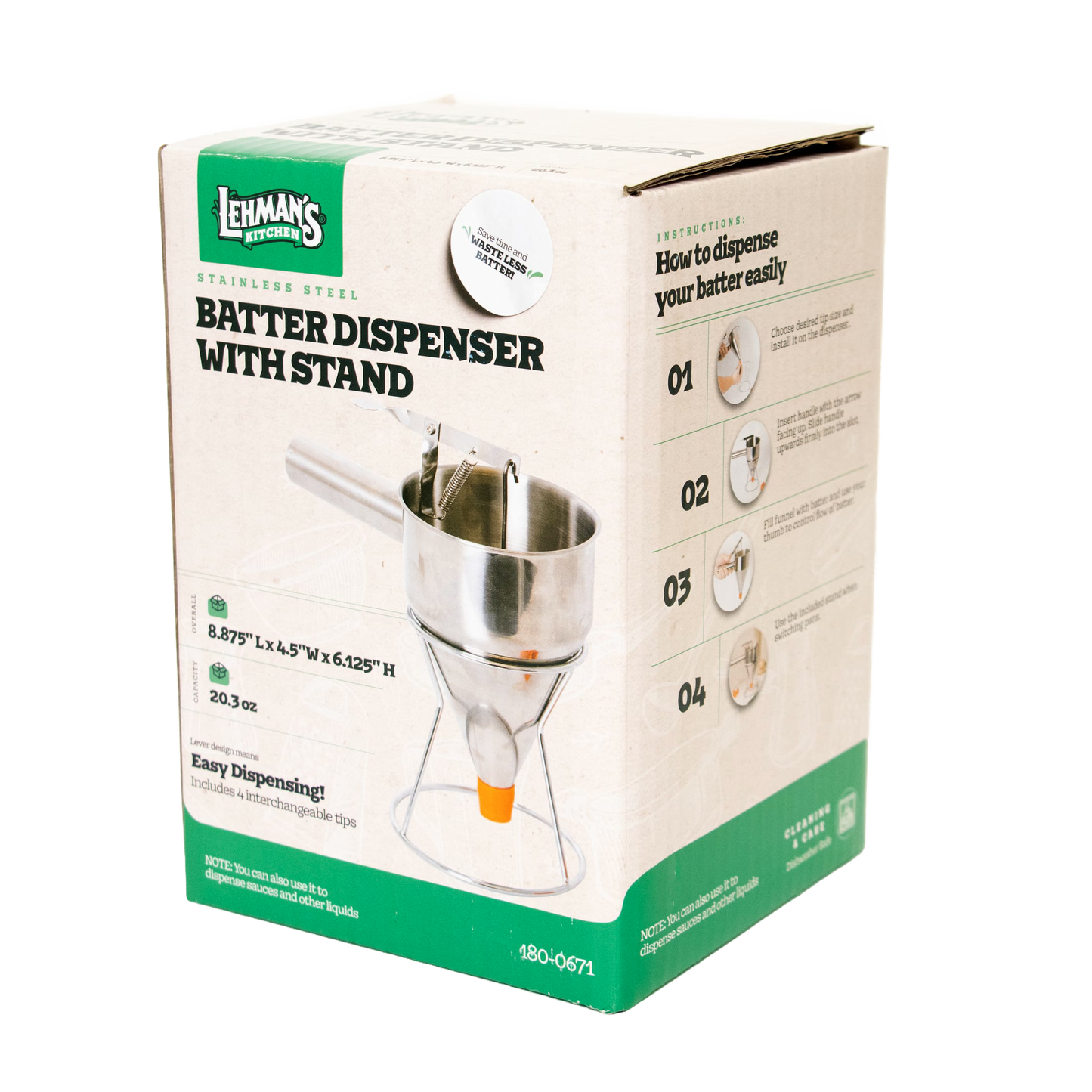 Stainless steel batter dispenser with removable tip and stand for precise pouring in kitchen gadgets and tools collection under $50