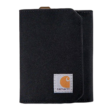 Compact black nylon trifold wallet with durable stitching and water-resistant fabric in accessories and bags collections
