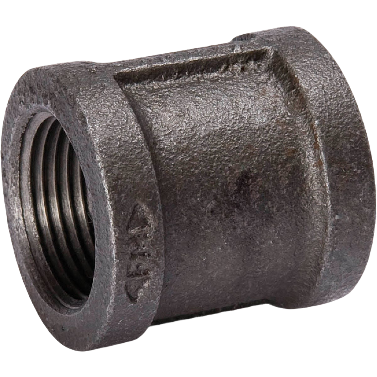 Malleable black iron pipe coupling with threaded interior, suitable for Plumbing and Pipes & Fittings under $50 collections