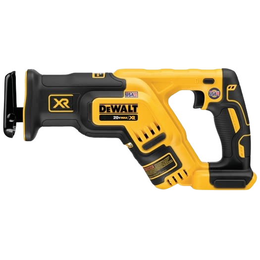 Compact yellow and black cordless reciprocating saw with brushless motor for tools and home improvement tasks