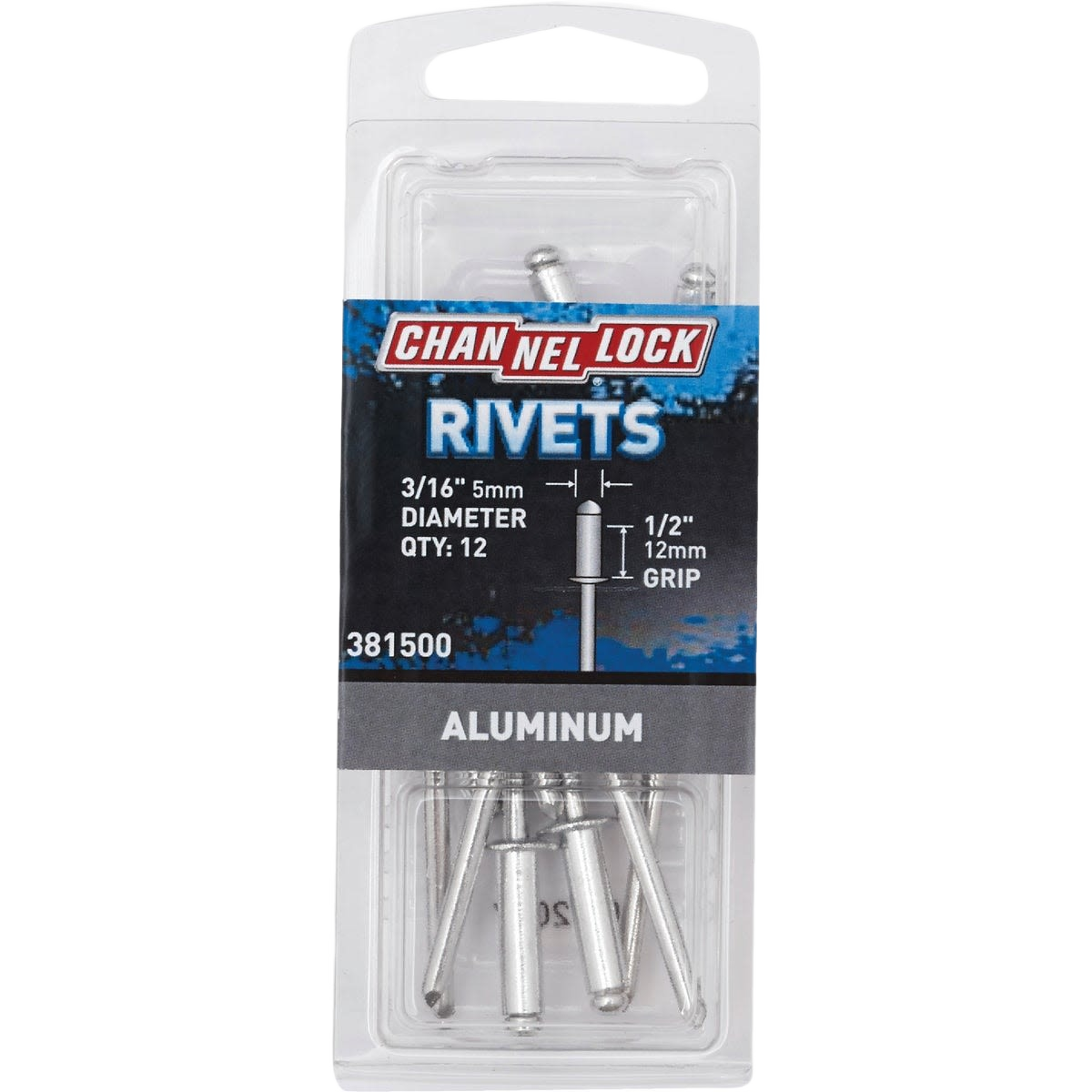 Pack of aluminum pop rivets with 3/16 inch diameter and 1/2 inch grip for tools and home improvement projects