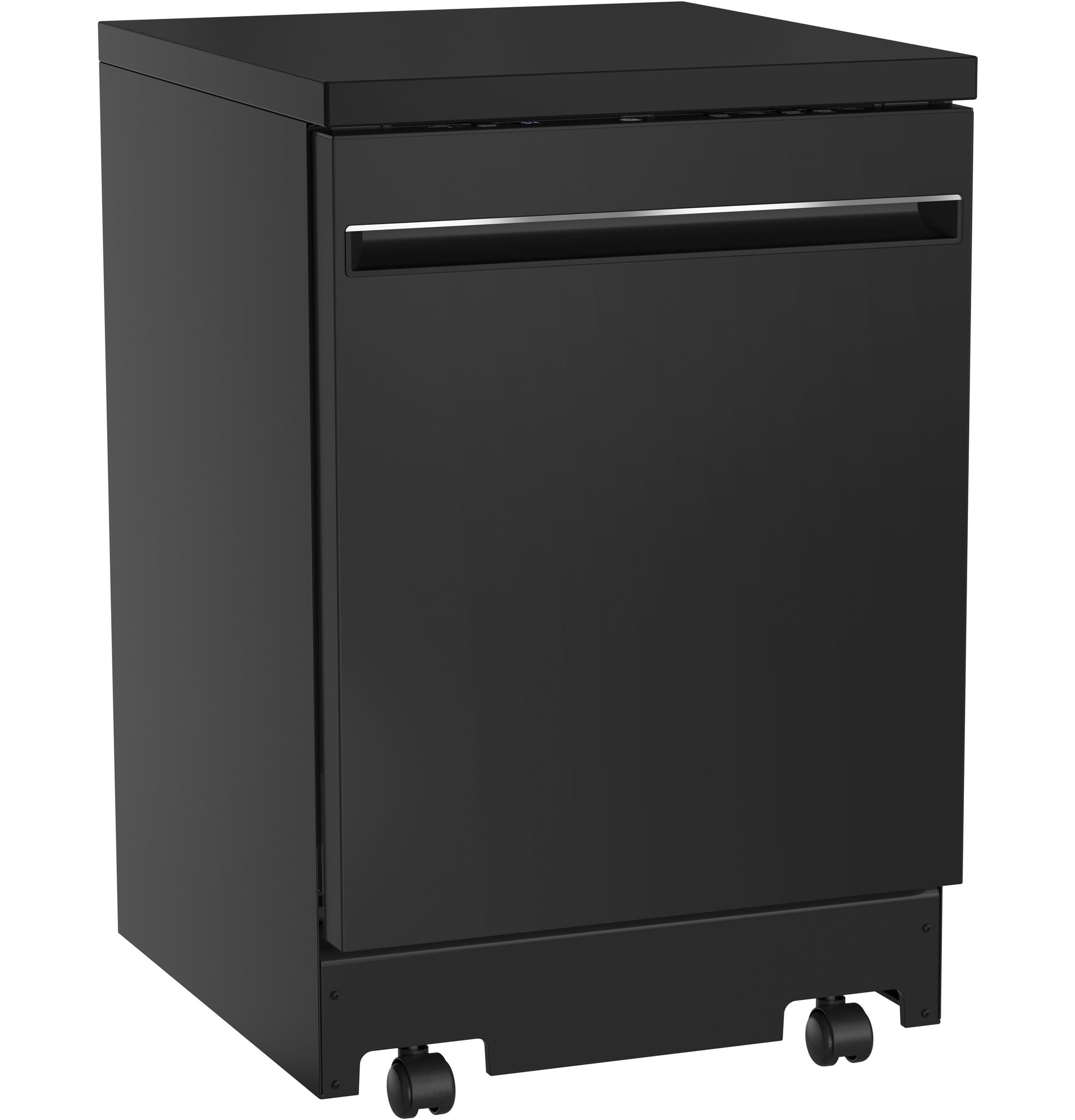 Black portable dishwasher with sleek front handle and caster wheels in dishwashers and portable appliances collection