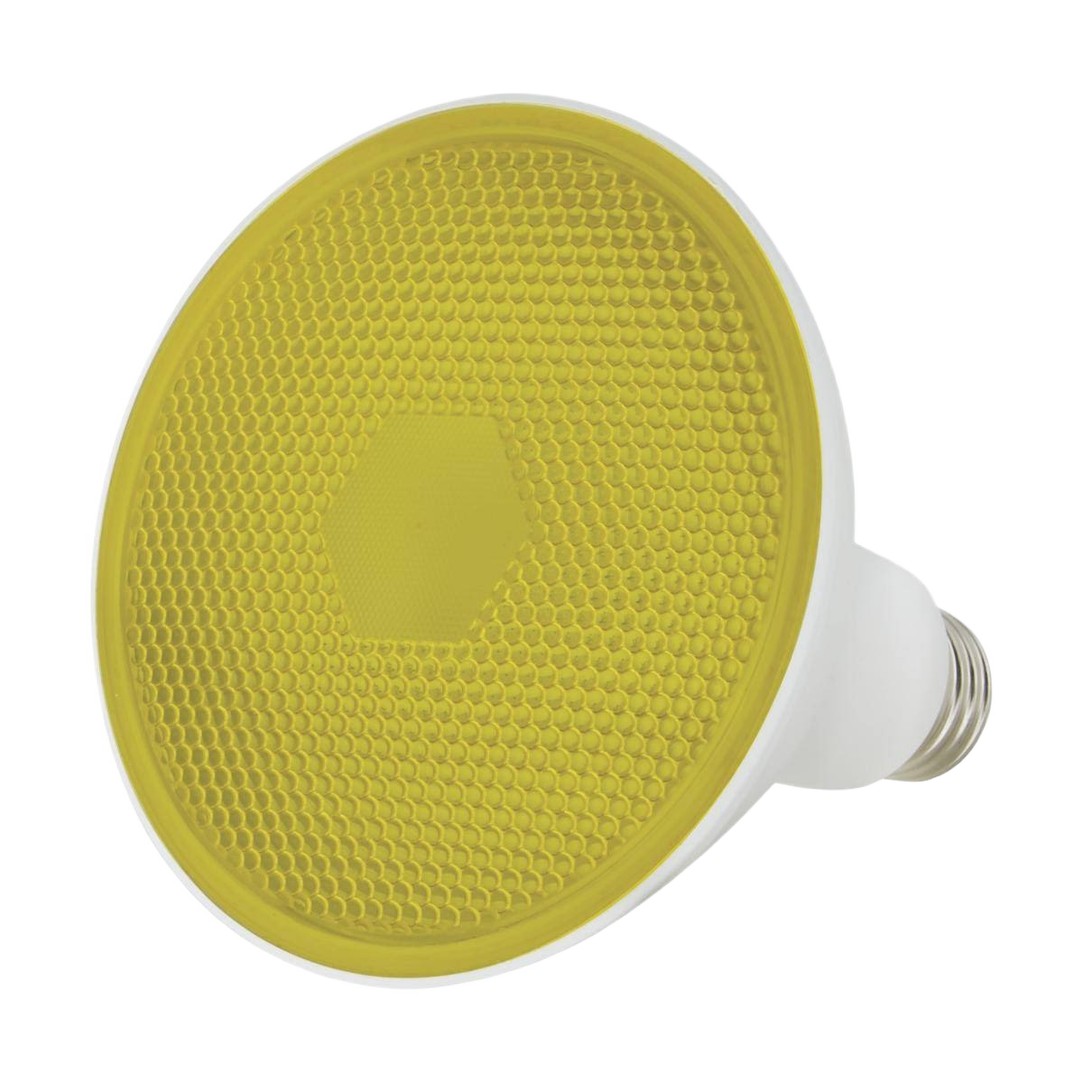 Yellow PAR38 LED flood light bulb with screw base for energy-efficient indoor and outdoor lighting in home improvement collections