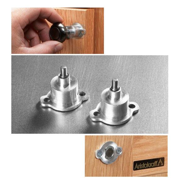 Pair of silver magnetic cabinet latches with mounting holes for furniture hardware and home improvement under 50 dollars