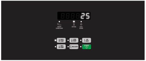 Digital control panel on gas dryer displaying drying time and cycle options in Dryers and Appliances collections