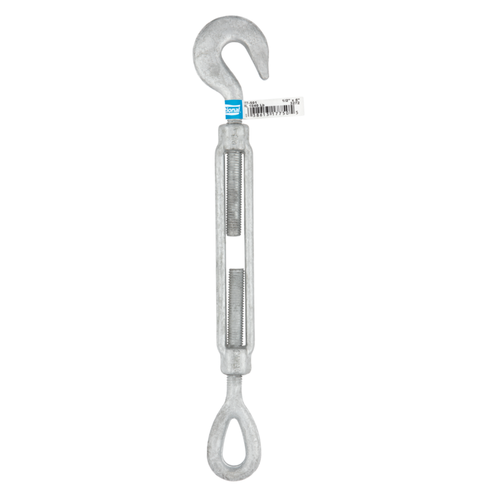 Galvanized steel hook and eye turnbuckle for tension control in storage, garage, and home improvement projects under $50