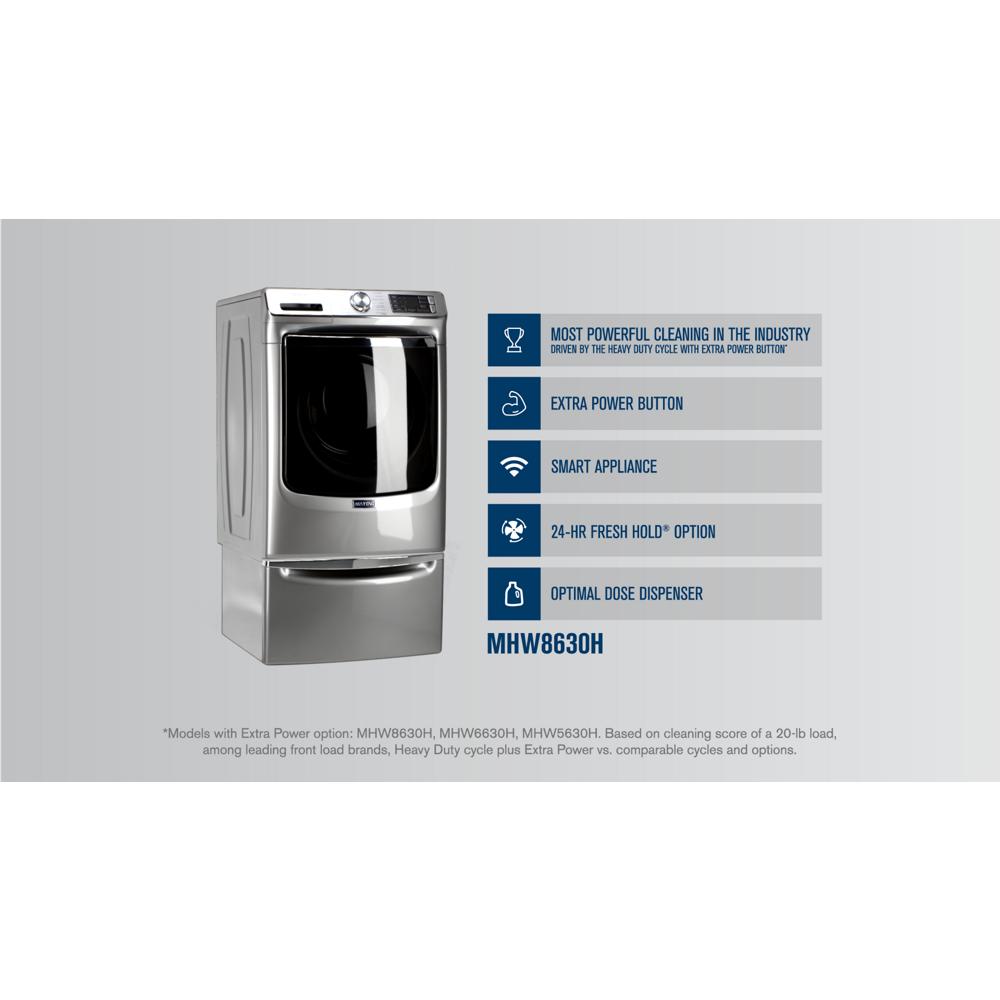 Smart metallic front load washing machine with extra power button and 24-hour Fresh Hold option in washers collection