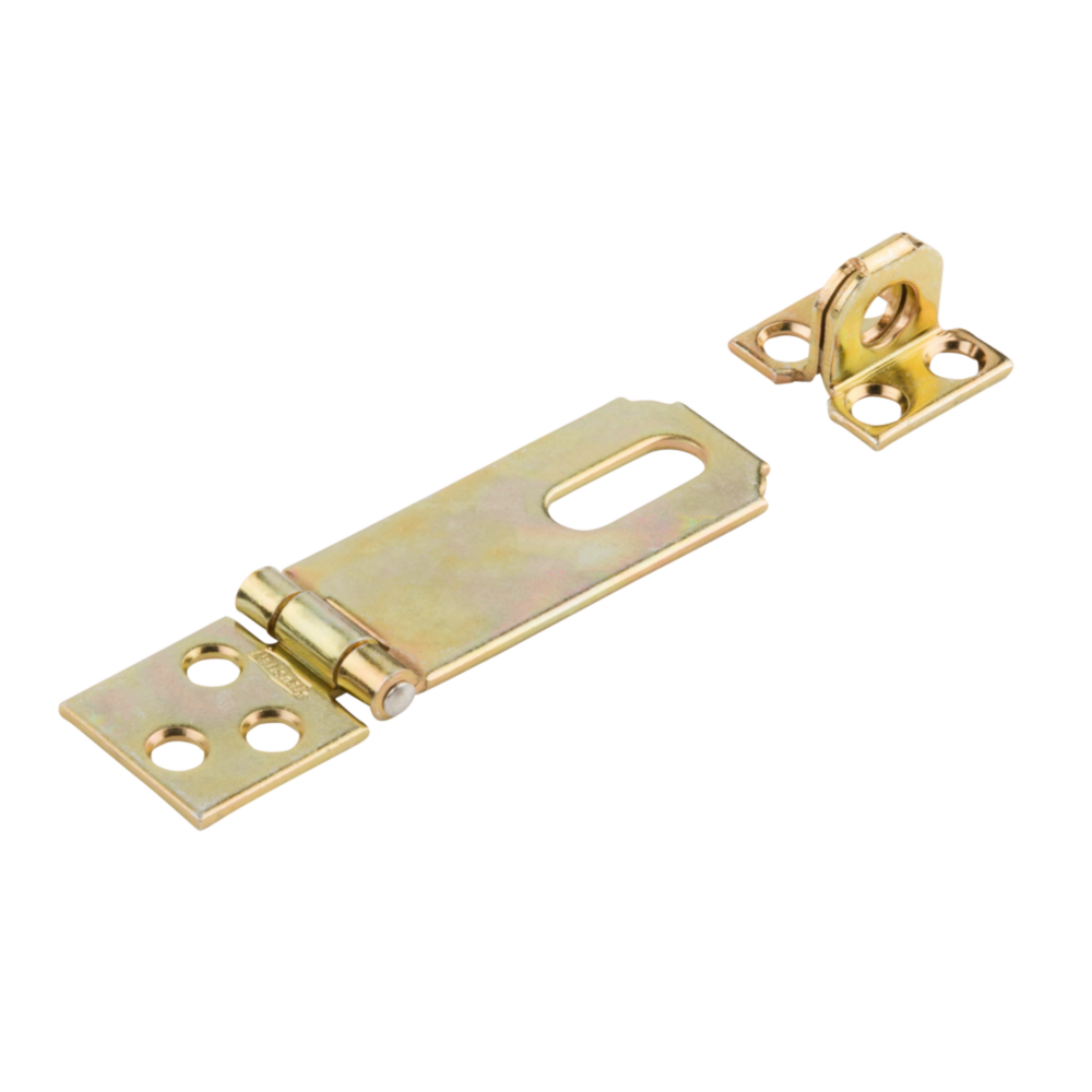 Brass non-swivel safety hasp with mounting holes for door and gate accessories in home improvement under $50