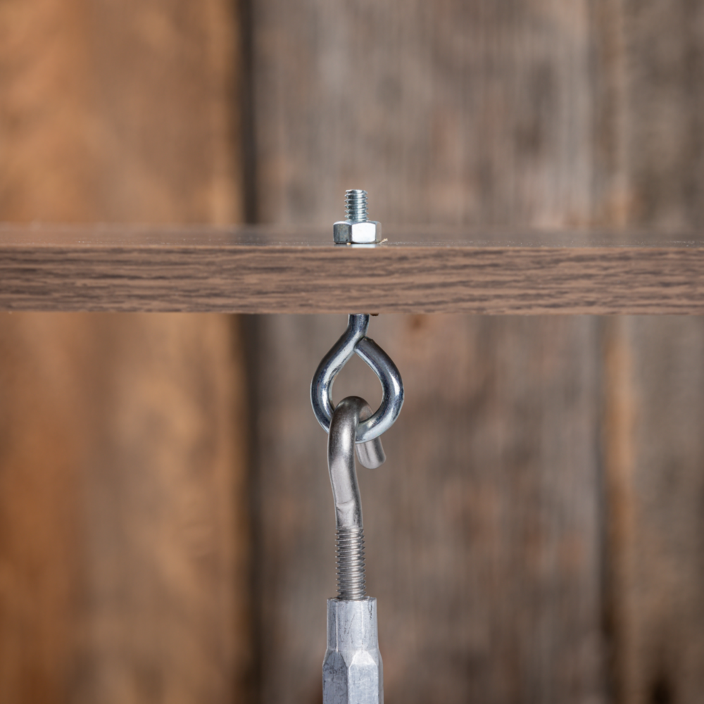 Zinc 1/4 by 2-1/2 inch eye bolt with hex nut installed on wood for hardware, fasteners, and home improvement tools under $50 collections