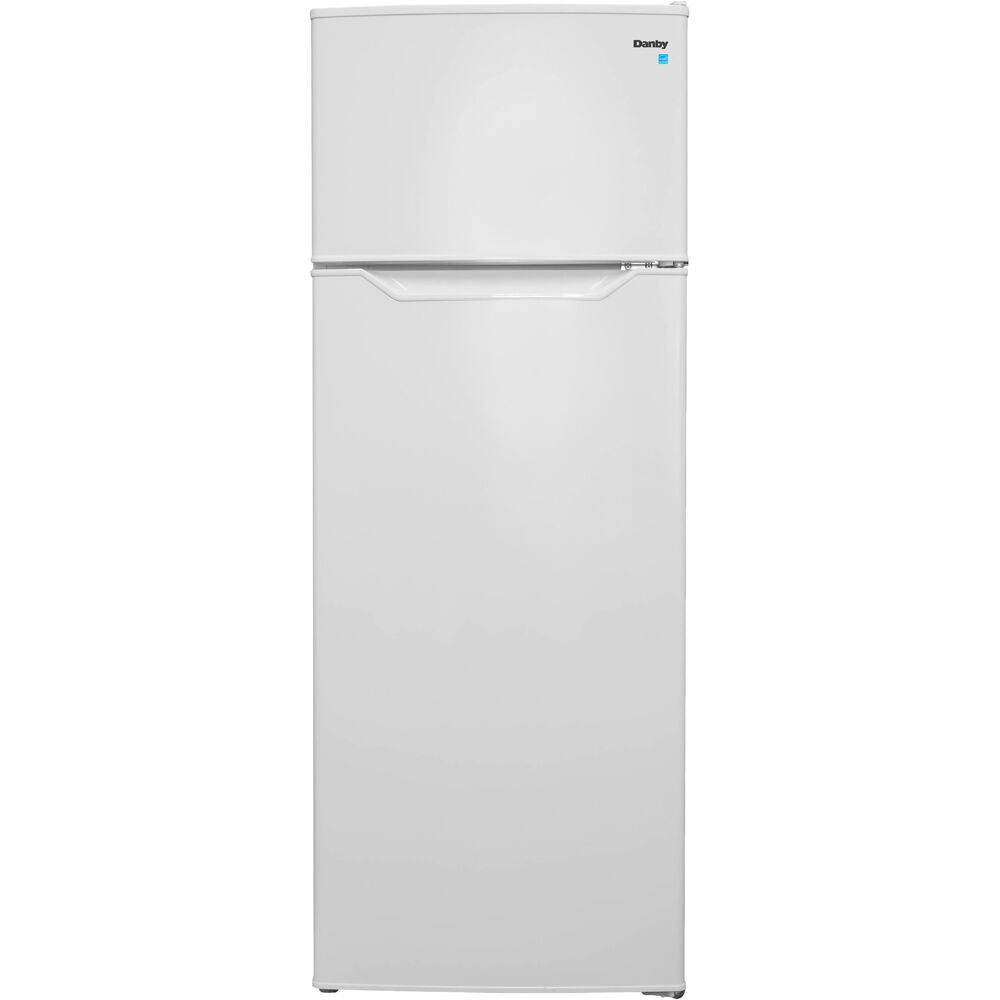 White top freezer refrigerator with manual defrost and simple handle in kitchen appliance and refrigerators collections