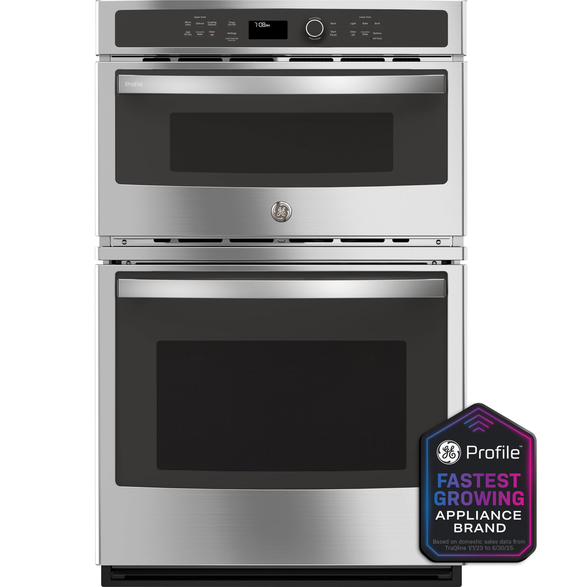 Front view of stainless steel built-in combination microwave and convection wall oven in Appliances collection