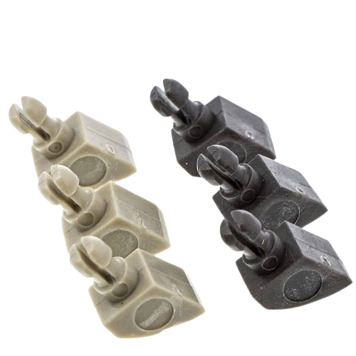 Set of black and gray transaxle clutch button components for lawn equipment repair and maintenance tasks