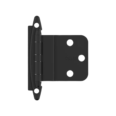 Matte black inset cabinet hinge with face mount design for home improvement and furniture installation tasks