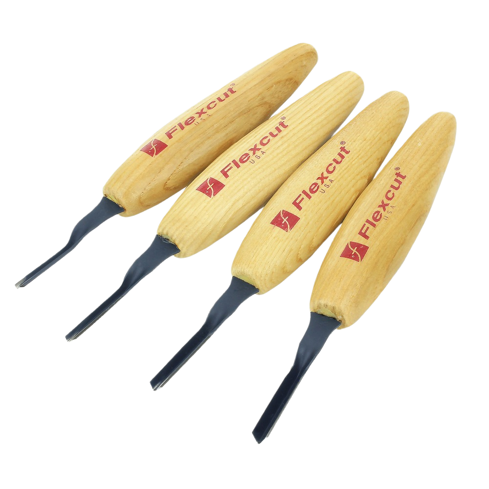 Set of four Flexcut micro parting tools with wooden handles for precision woodworking in Hand Tools and Chisels collections