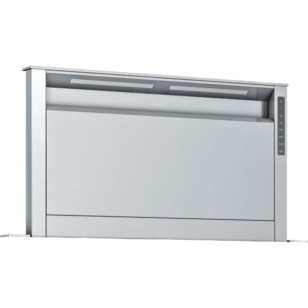 Stainless steel downdraft vent with digital touch controls from Thermador range hoods and kitchen appliances collection