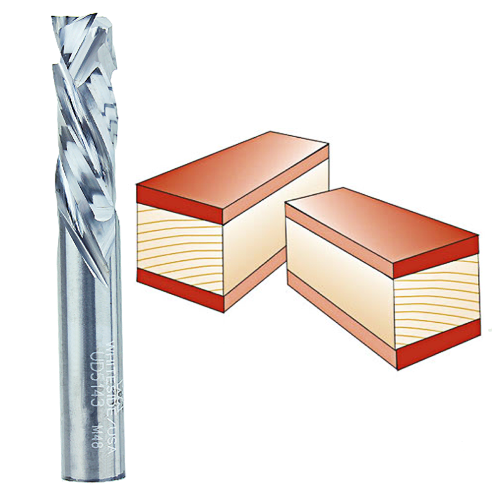 Metal spiral up/downcut router bit with 1/2-inch shank for clean, precise cuts in woodworking tools and accessories collections