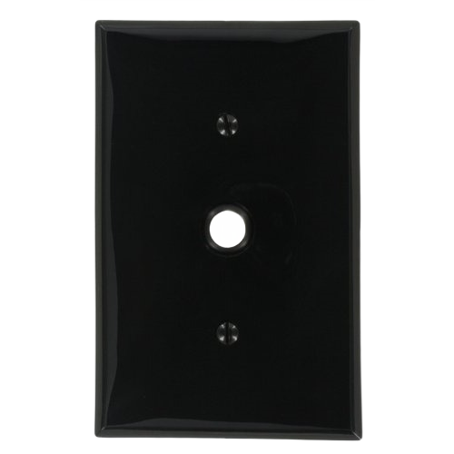 Black midway size wall plate for phone or cable with two mounting screws for home improvement projects