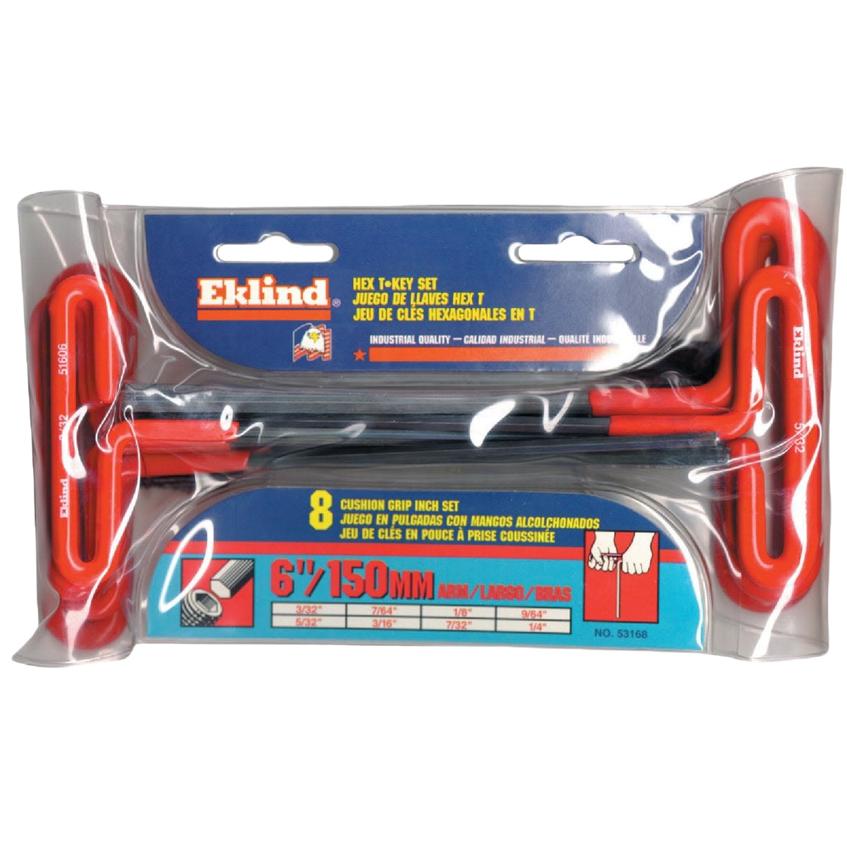 Set of eight 6-inch arm T-handle hex keys with cushion grip for durable use in tools and home improvement tasks