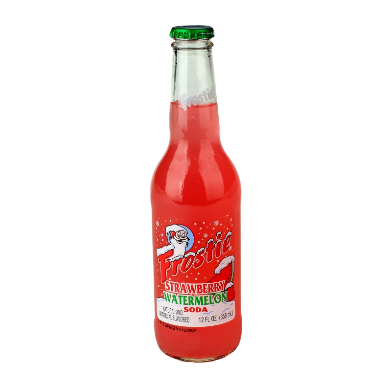 Glass bottle of Frostie strawberry watermelon soda with colorful label from Drinks and Food & Beverage collections