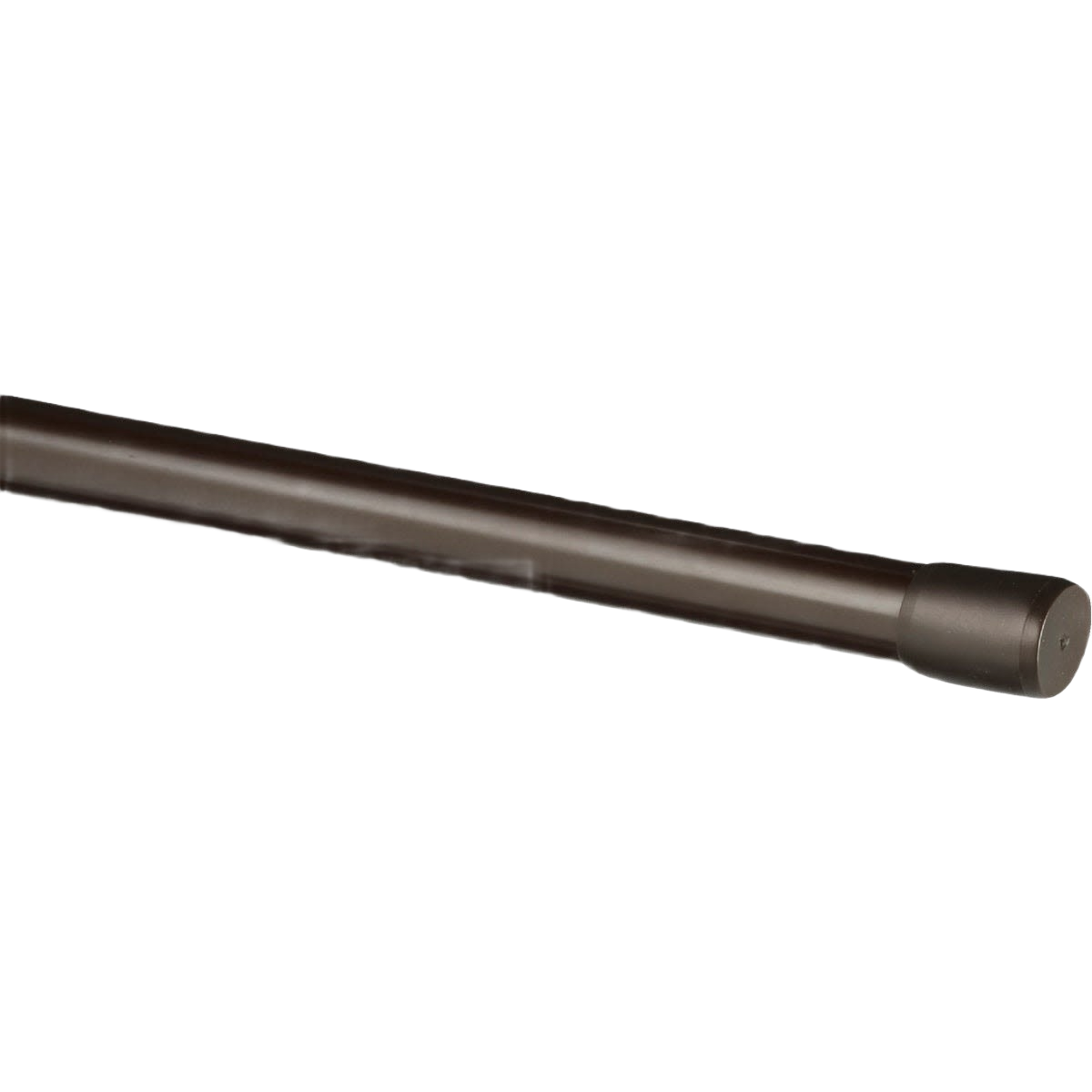 Chocolate brown metal spring tension rod with end caps for adjustable home improvement use