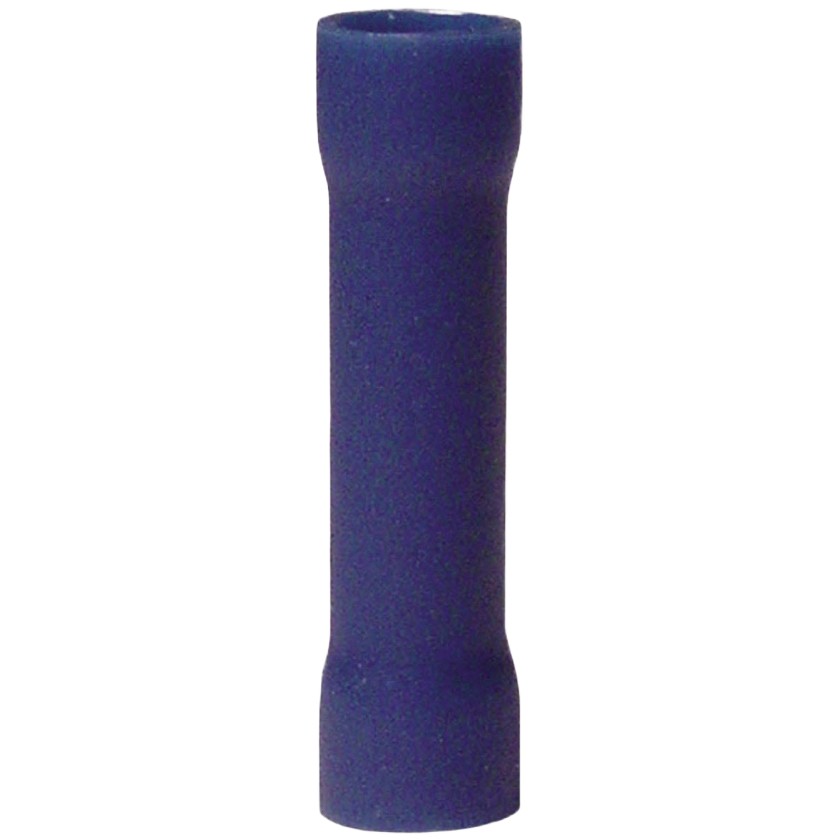 Blue insulated butt splice connector for 16 to 14 gauge wiring in tools and home improvement projects