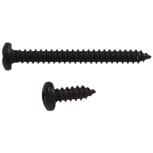 Two antique black finish screws with pan heads, ideal for ornamental shelf brackets in home improvement projects