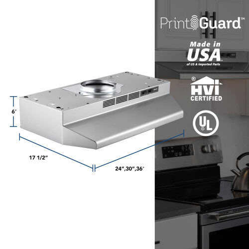 Under cabinet stainless steel range hood with convertible ducting and control panel from Range Hoods collection