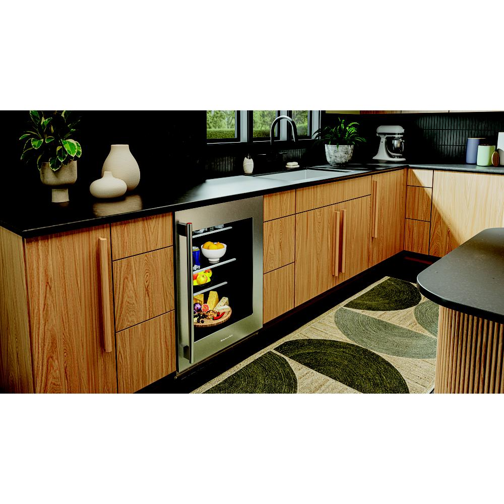 24" Undercounter Refrigerator with Glass Door and Shelves with Metallic Accents